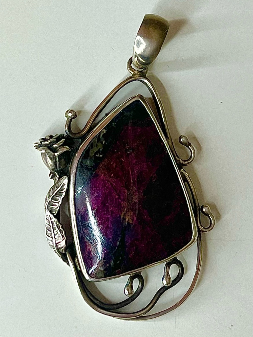Eudialyte Red Raw Crystal Stone Sterling Silver Rose Necklace Pendant